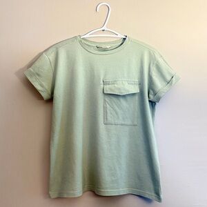 4/$10🎄Punto Blanco Sage Green Cropped Boxy Fit Cotton T-Shirt Oversize Pocket